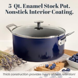 Granitestone 5 Qt Nonstick Enamel Stock Pot with Lid, 10 in 1 Cooking Pot, Soup Pot, Pasta Pot, Rice Pot, Oven and Dishwasher Safe, Non Toxic…