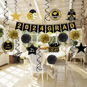 35Pcs Graduation Decorations Pre-Assembled Hanging Swirls 2024 GRAD Banner Graduation Party Decorations Class of 2024 for Classroom Home Party