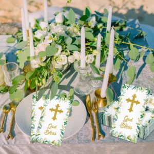 100 Pcs Religious Napkins Baptism Cross Napkins 3 Ply 16 x 13 in First Communion Holy Christening Party Hand Towel Guest God Bless Cocktail Beverage Disposable Napkins for Baptism Party