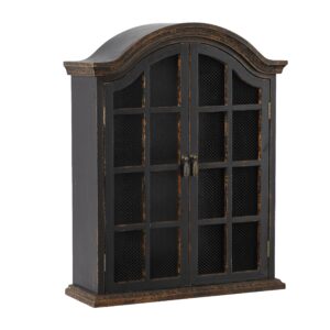 Deco 79 Wood Distressed 1 Shelf and 2 Doors Wall Shelf with Arched Shutter Doors, 22" x 8" x 28", Black