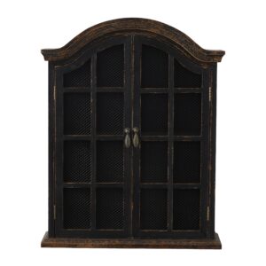 deco 79 wood distressed 1 shelf and 2 doors wall shelf with arched shutter doors, 22" x 8" x 28", black