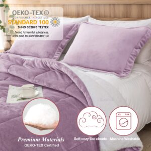 Lavender Purple Fuzzy Sherpa Comforter Set Full Queen Size, Soft Fall Winter All Season Girls Bedding Comforter Sets 3 Piece (1 Comforter and 2 Pillow Shams)