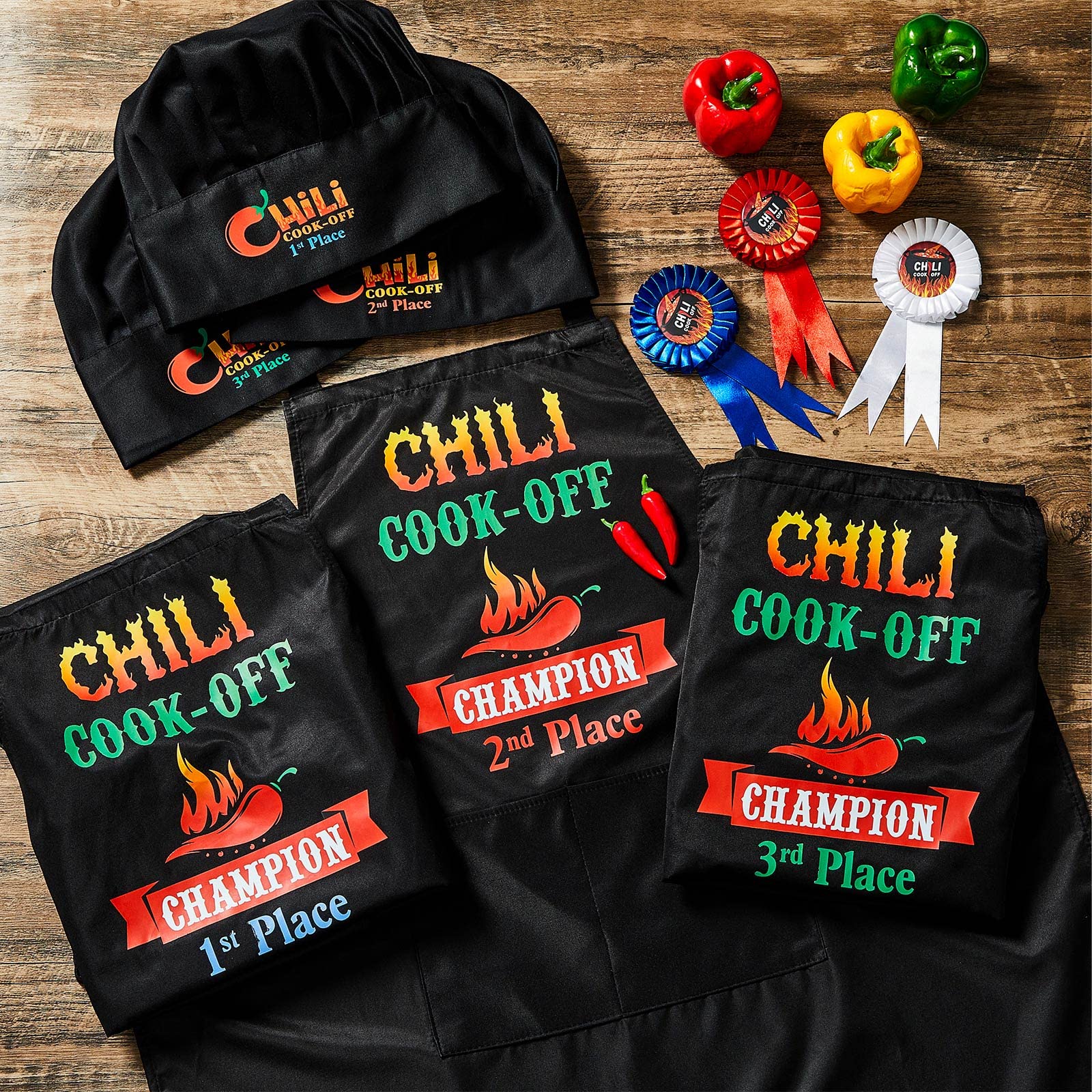 Wesiti 9 Pcs Chili Cook off Prizes Chili Cook off Decorations Chili Cook off Trophies Ribbon Chef Hat Apron(Black)