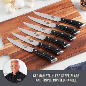 DASH Zakarian 6-Piece Steak Knife Set, Non-Serrated Full Tang German Steel Blade, Black