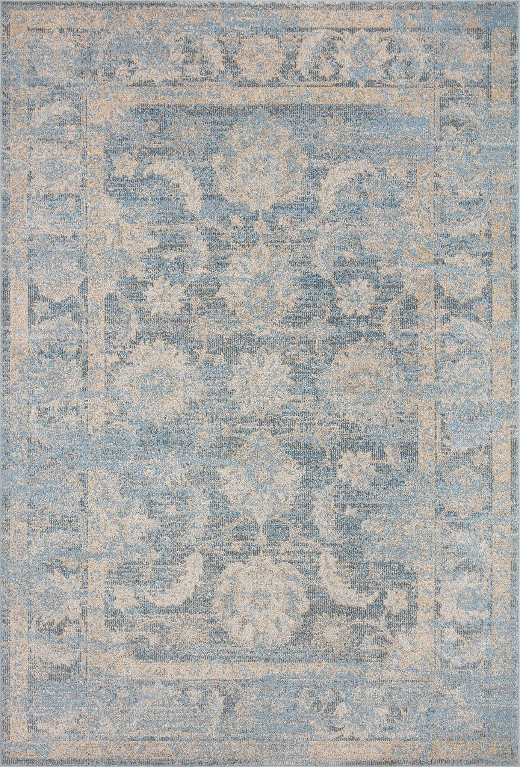 Loloi Odette Collection 5'-3" x 7'-9" Area Rug in Sky/Beige - Designer Long Runner Rug, Neutral Runner Rug for Hallways & Entryways, High-Traffic Area Rug