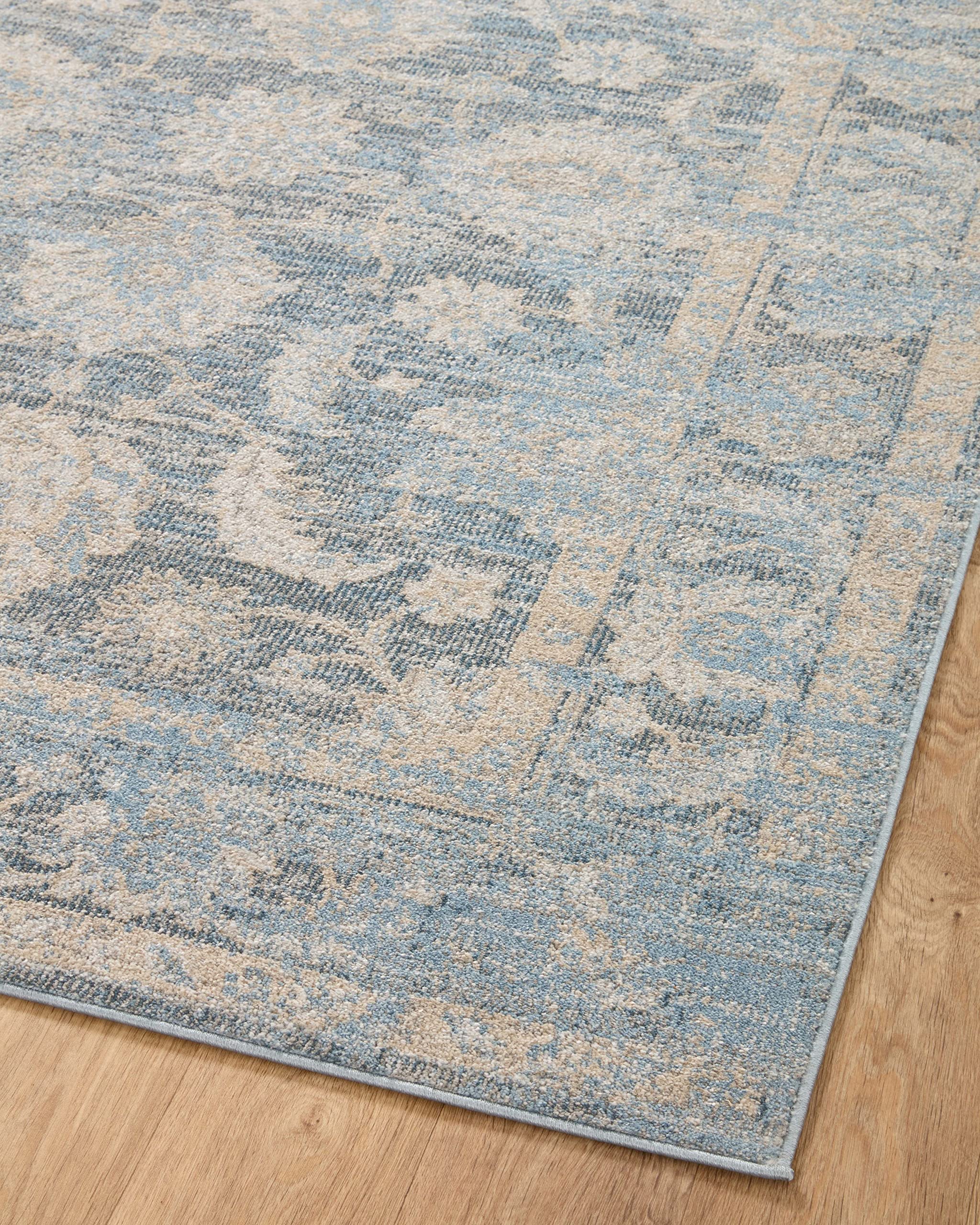 Loloi Odette Collection 5'-3" x 7'-9" Area Rug in Sky/Beige - Designer Long Runner Rug, Neutral Runner Rug for Hallways & Entryways, High-Traffic Area Rug