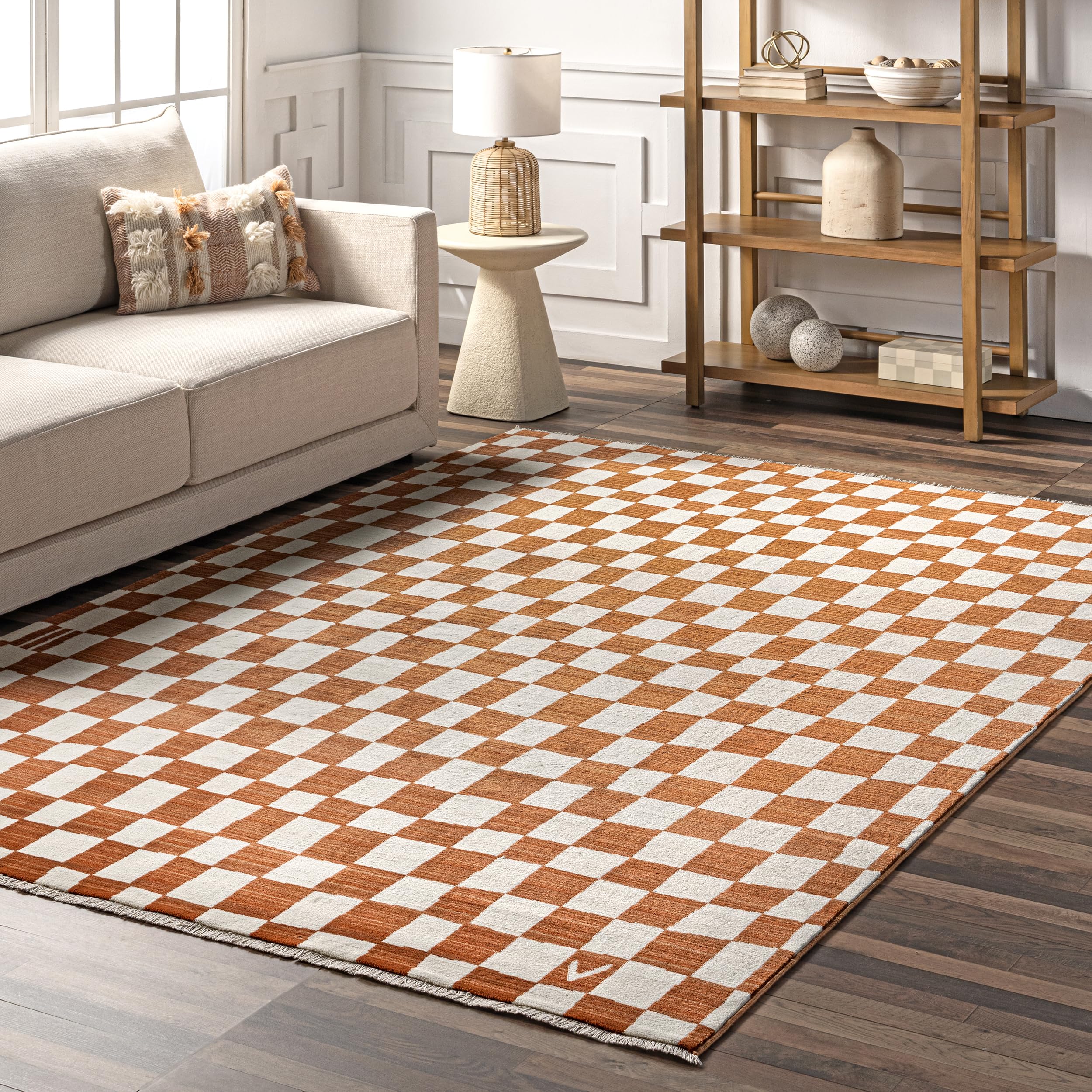 nuLOOM Fringed Performance Indoor Area Rug, Power Loomed, Easy Clean, Durable, Non-Shed, 4' x 6', Dominique Orange