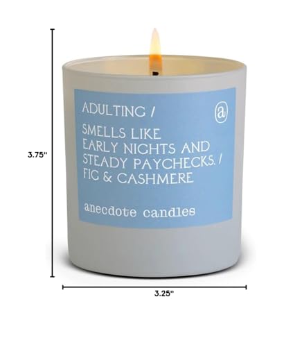 Anecdote 'Adulting' Coconut Soy Wax Candle Jar | Premium Hand Poured & Long Burning | Fig & Cashmere Scent | Phthalate-Free | for Home, Office, Gift - 9 Oz