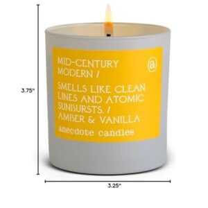 Anecdote 'Mid-Century Modern' Coconut Soy Wax Candle Tumbler | Premium Hand Poured & Long Burning | Amber & Vanilla Scent | Phthalate-Free | for Home, Office, Gift - 9 Oz