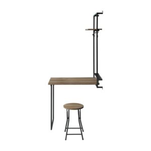 Coaster Home Furnishings Riley Foldable Wall Desk with Stool Rustic Oak and Sandy Black