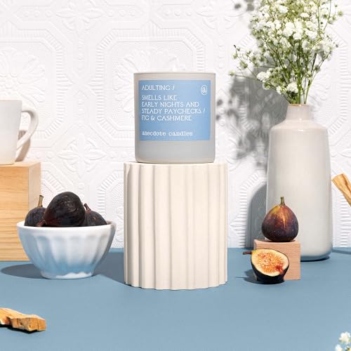 Anecdote 'Adulting' Coconut Soy Wax Candle Jar | Premium Hand Poured & Long Burning | Fig & Cashmere Scent | Phthalate-Free | for Home, Office, Gift - 9 Oz