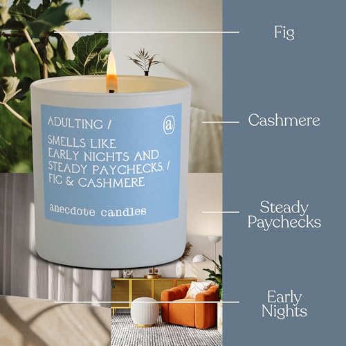 Anecdote 'Adulting' Coconut Soy Wax Candle Jar | Premium Hand Poured & Long Burning | Fig & Cashmere Scent | Phthalate-Free | for Home, Office, Gift - 9 Oz