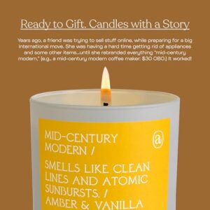 Anecdote 'Mid-Century Modern' Coconut Soy Wax Candle Tumbler | Premium Hand Poured & Long Burning | Amber & Vanilla Scent | Phthalate-Free | for Home, Office, Gift - 9 Oz