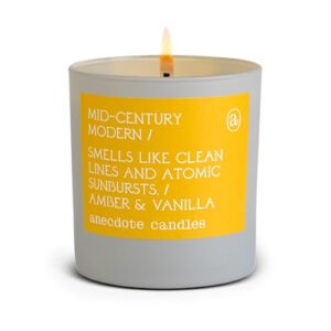 anecdote 'mid-century modern' coconut soy wax candle tumbler | premium hand poured & long burning | amber & vanilla scent | phthalate-free | for home, office, gift - 9 oz