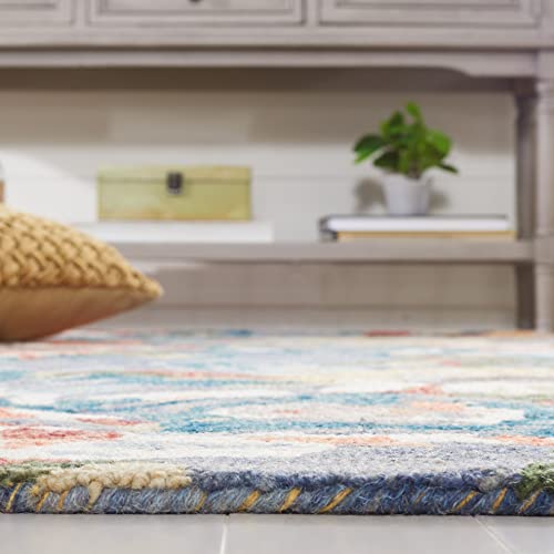 SAFAVIEH Blossom Collection Accent Rug - 3' x 5', Light Blue & Rust, Handmade French Country Floral Wool, Ideal for High Traffic Areas in Entryway, Living Room, Bedroom (BLM464L)