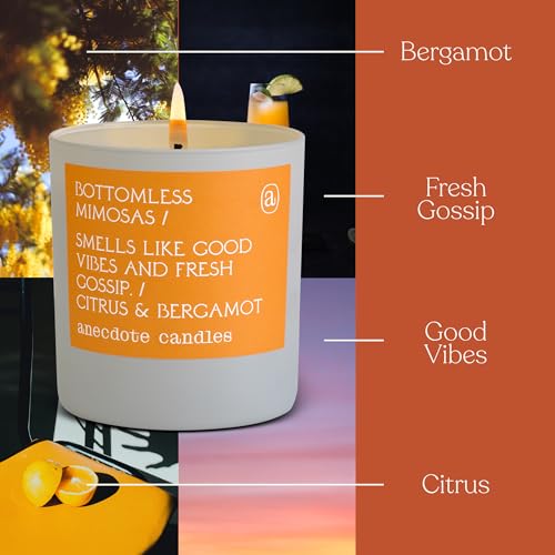 Anecdote Candles 'Bottomless Mimosas' Coconut Soy Wax Candle | Premium Hand Poured & Long Burning | Citrus & Bergamot Scent | Phthalate-Free | for Home, Office, Gift - 9 Oz