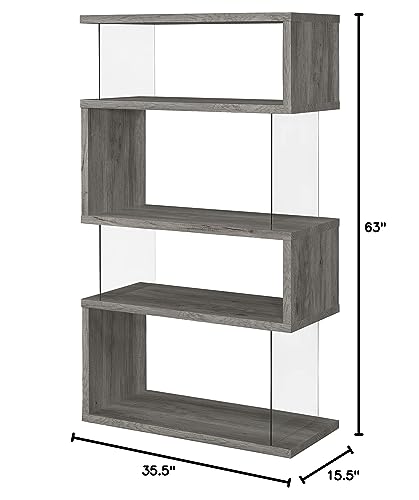 Coaster Home Furnishings Emelle 4-Shelf Bookcase with Glass Panels Grey Driftwood