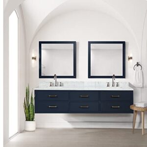 bell+modern tuckerton 80 in w x 22 in d blue double bath vanity, carrara marble top and mirror