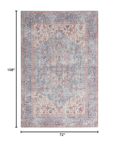 Nicole Curtis Machine Washable Series 1 Traditional Blue/Multi 6' x 9' Area -Rug, Easy -Cleaning, Non Shedding, Bed Room, Living Room, Dining Room, Kitchen (6x9)