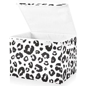 suabo leopard print cheetah black white storage bin with lid large oxford cloth storage boxes foldable home cube baskets closet organizers for nursery bedroom office