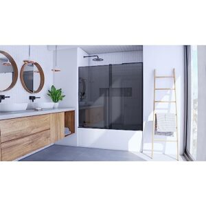 DreamLine Mirage-X 56-60 in. W x 58 in. H Frameless Sliding Tub Door in Matte Black with Smoke Gray Glass