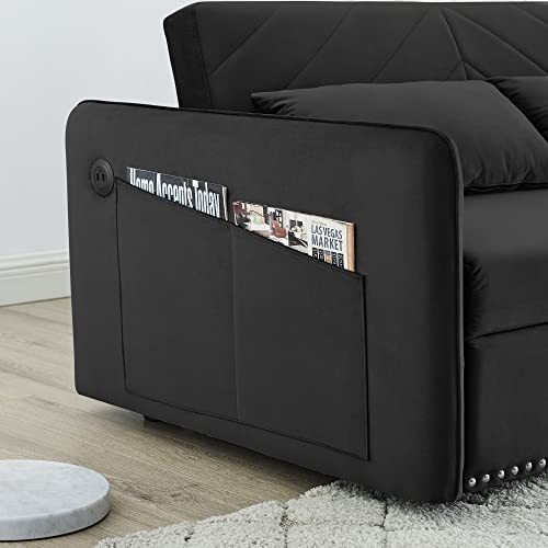 HolakiVelvet Pull Out Sofa Bed Loveseat Sofa Couch with USB Charging Port