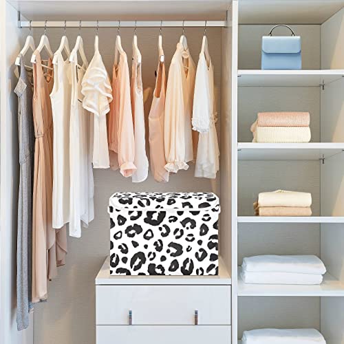 SUABO Leopard Print Cheetah Black White Storage Bin with Lid Large Oxford Cloth Storage Boxes Foldable Home Cube Baskets Closet Organizers for Nursery Bedroom Office