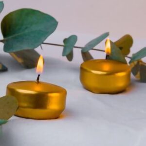 Horizon - Unscented 24 Piece Floating Candles for Parties | 2" Dripless and Smokeless Floating Candles with 5 Hours Burning Time for Centerpieces at Wedding, Pool, Home Decor | Metallic Gold