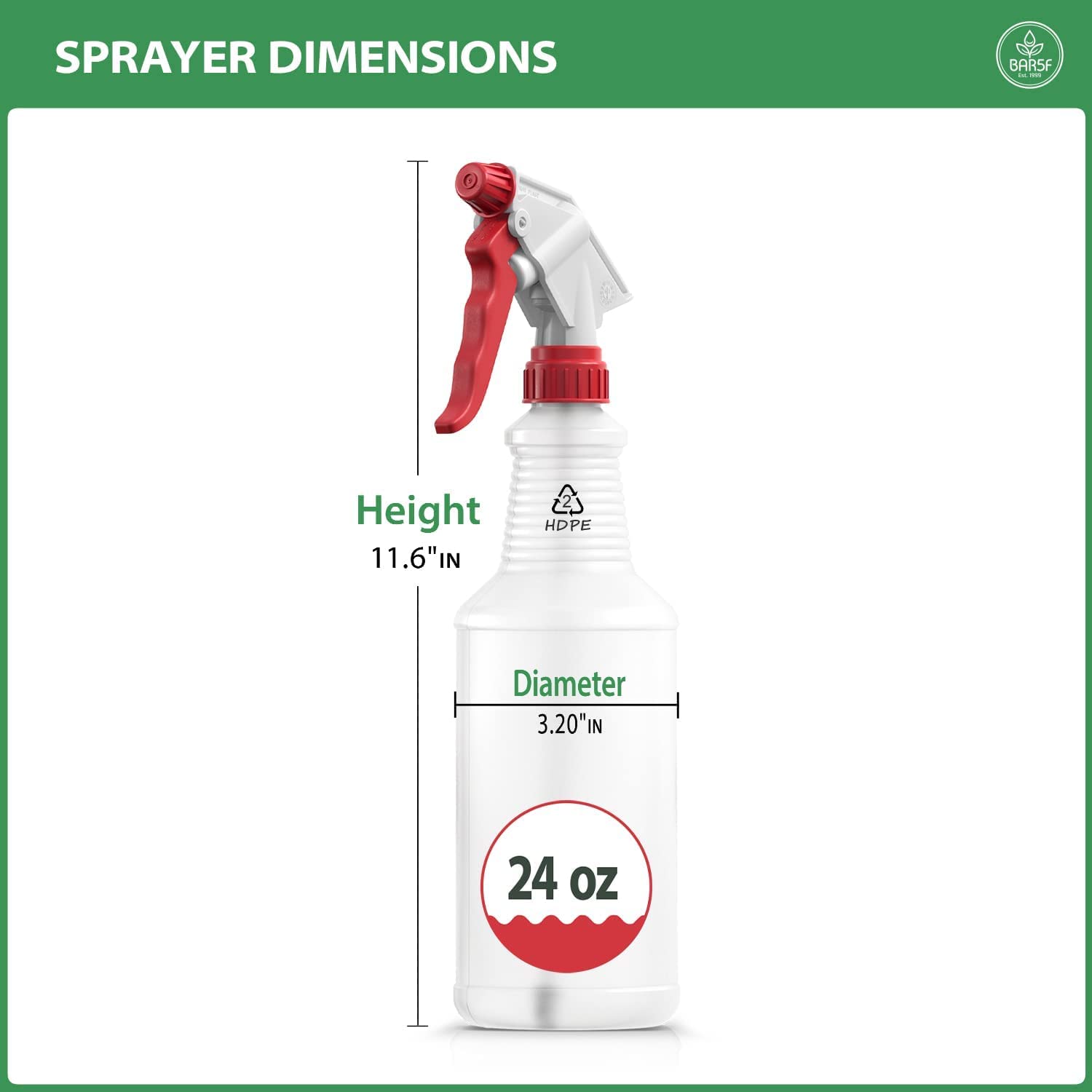 Bar5F Spray Bottle for Cleaning Solutions (24 Oz, 2 Pack) 3X Stronger Heavy-Duty Chemical Resistant 100% Leak-Proof USA Made