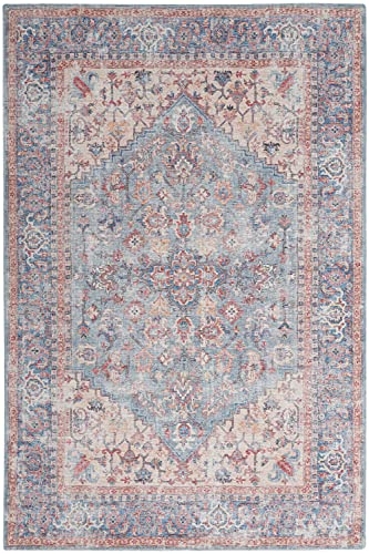 Nicole Curtis Machine Washable Series 1 Traditional Blue/Multi 6' x 9' Area -Rug, Easy -Cleaning, Non Shedding, Bed Room, Living Room, Dining Room, Kitchen (6x9)