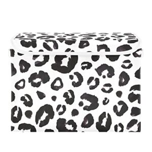 SUABO Leopard Print Cheetah Black White Storage Bin with Lid Large Oxford Cloth Storage Boxes Foldable Home Cube Baskets Closet Organizers for Nursery Bedroom Office