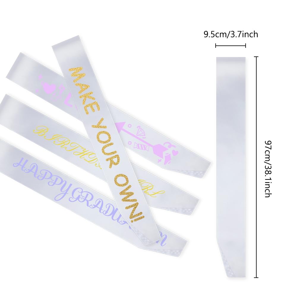 MDOZQ 6 Pcs Sash Blank Satin Sash Party Favors White Sash Plain Sash Bridal Shower Decorations Sashes For Birthday, Wedding, Graduation, DIY, Beauty Pageant, Hen Party, Homecoming, Make Your Own Sash