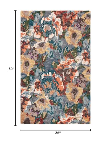 SAFAVIEH Blossom Collection Accent Rug - 3' x 5', Light Blue & Rust, Handmade French Country Floral Wool, Ideal for High Traffic Areas in Entryway, Living Room, Bedroom (BLM464L)