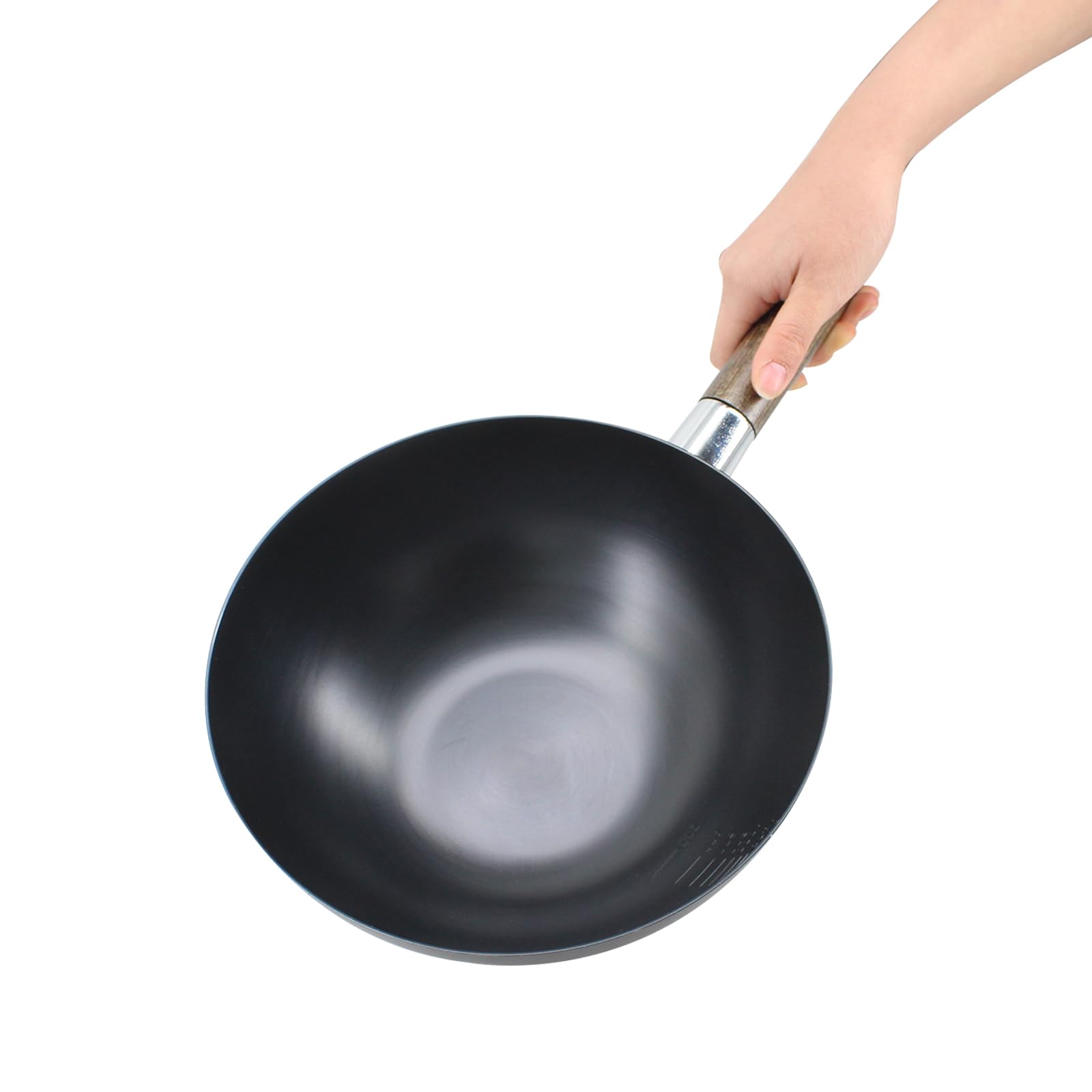 POLARBEAR Non-Stick Cast Iron Wok Small Wok Pan with Iron Lid Wooden Handle Suitable for All Stoves, 9" Mini Wok