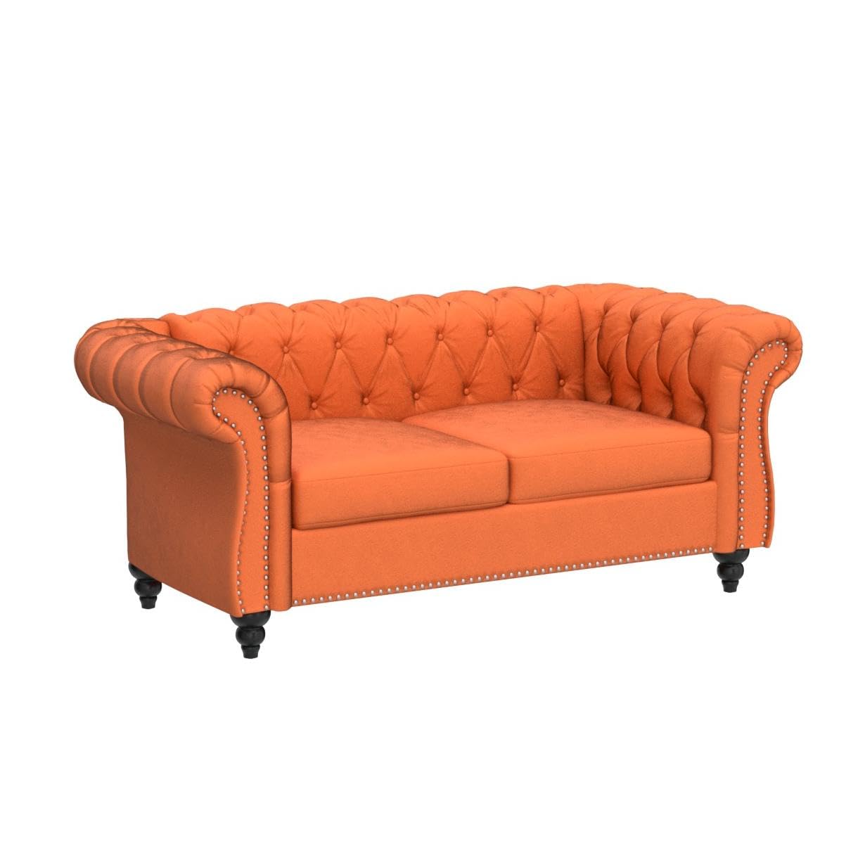 RARZOE Traditional Chesterfield Loveseat Sofa, Modern Vintage Chesterfield Button Tufted Velvet Couch with Nailhead Trim Scrolled Arms for Living Room Bedroom Office(Orange)