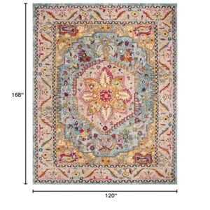 SAFAVIEH Phoenix Collection Area Rug - 10' x 14', Turquoise & Beige, Boho Chic Oriental Medallion Design, Non-Shedding & Easy Care, Ideal for High Traffic Areas in Living Room, Bedroom (PHX153K)