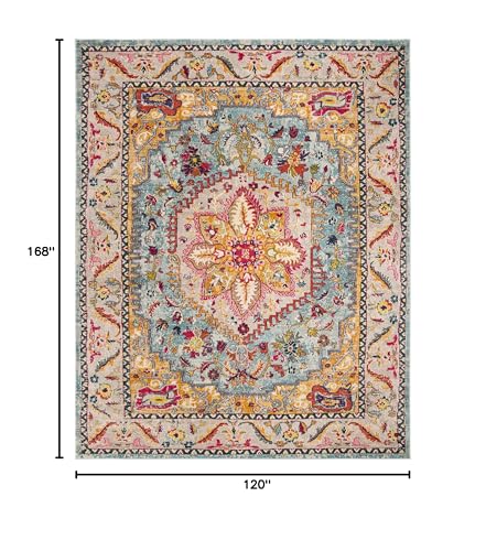 SAFAVIEH Phoenix Collection Area Rug - 10' x 14', Turquoise & Beige, Boho Chic Oriental Medallion Design, Non-Shedding & Easy Care, Ideal for High Traffic Areas in Living Room, Bedroom (PHX153K)