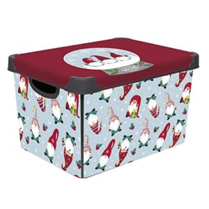 simplify “gnome sweet gnome design storage bin | christmas tote | holiday décor decorations organizer | lidded | stackable | white