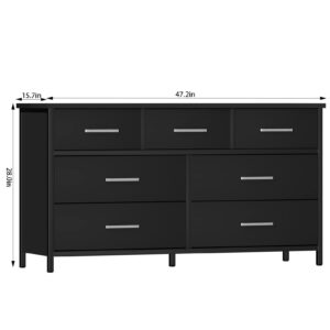 IKENO 7 Drawer Dresser, Industrial Wood Storage Dressers & Chests of Drawers with Sturdy Steel Frame, Storage Dresser for Bedroom Wood