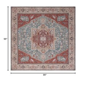 SAFAVIEH Tucson Collection Area Rug - 8' Square, Aqua & Rust, Traditional Persian Design, Non-Shedding Machine Washable & Slip Resistant Ideal for High Traffic Areas in Living Room, Bedroom (TSN150J)