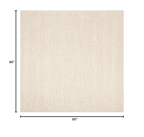 Safavieh Natura Collection Area Rug - 8' Square, Ivory, Handmade Wool, Ideal for High Traffic Areas in Living Room, Bedroom (NAT620A)