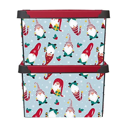 Simplify “Gnome Sweet Gnome Design Storage Bin | Christmas Tote | Holiday Décor Decorations Organizer | Lidded | Stackable | White