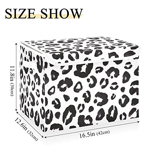 SUABO Leopard Print Cheetah Black White Storage Bin with Lid Large Oxford Cloth Storage Boxes Foldable Home Cube Baskets Closet Organizers for Nursery Bedroom Office