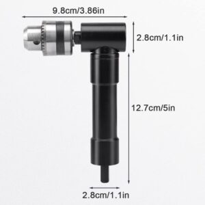 Right Angle Attachment 90 Degree Cordless Right Angle Drill Adapter Router Bit Extension Drilling Tool with 3/8" Keyed Chuck 8mm Hex Shank(Black)