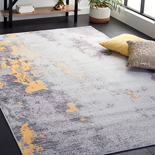 SAFAVIEH Tacoma Collection Area Rug - 5' x 8', Grey & Gold, Modern Abstract Design, Non-Shedding & Easy Care, Machine Washable Ideal for High Traffic Areas in Living Room, Bedroom (TAC803F)