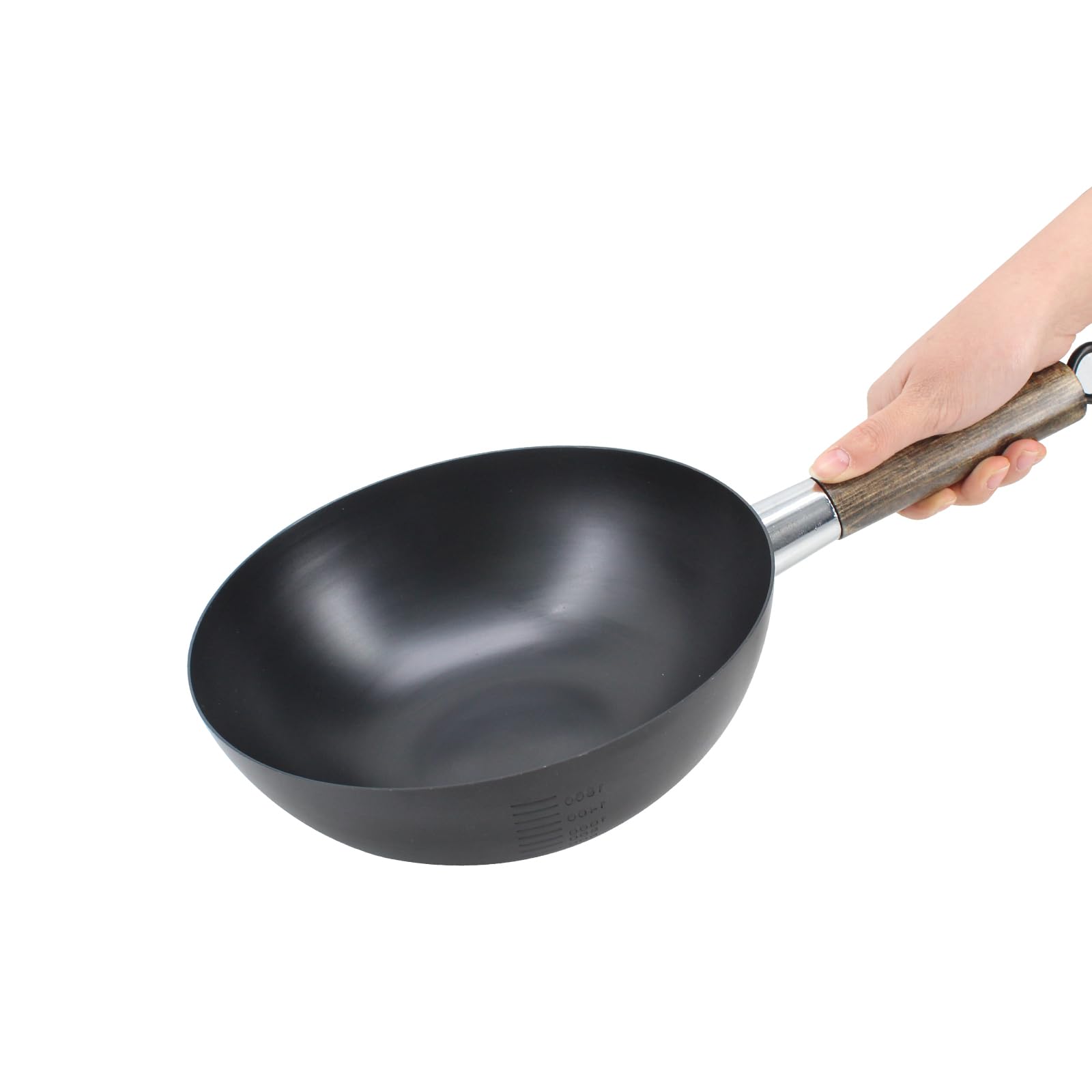 POLARBEAR Non-Stick Cast Iron Wok Small Wok Pan with Iron Lid Wooden Handle Suitable for All Stoves, 9" Mini Wok