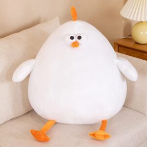 Funny Fat Chicken Plush Pillow 17.7" Cute Plush Chicken Pillow Super Soft Simulation Mother Hen Doll Chicken Plush Neck Pillow Chicken Stuffed Animal forKids' Plush Toy Pillows Festival Gifts (White)