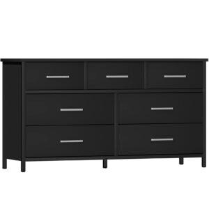 ikeno 7 drawer dresser, industrial wood storage dressers & chests of drawers with sturdy steel frame, storage dresser for bedroom wood