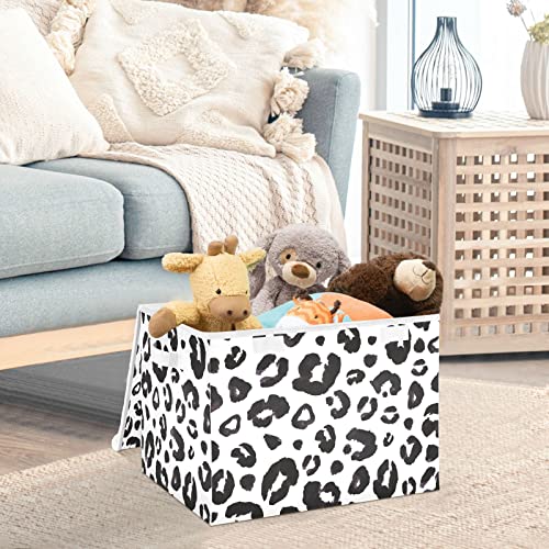 SUABO Leopard Print Cheetah Black White Storage Bin with Lid Large Oxford Cloth Storage Boxes Foldable Home Cube Baskets Closet Organizers for Nursery Bedroom Office