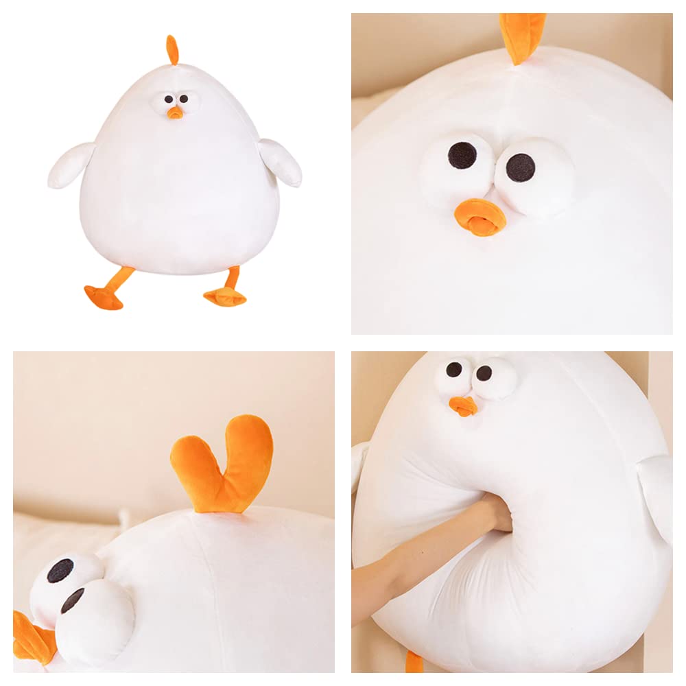 Funny Fat Chicken Plush Pillow 17.7" Cute Plush Chicken Pillow Super Soft Simulation Mother Hen Doll Chicken Plush Neck Pillow Chicken Stuffed Animal forKids' Plush Toy Pillows Festival Gifts (White)